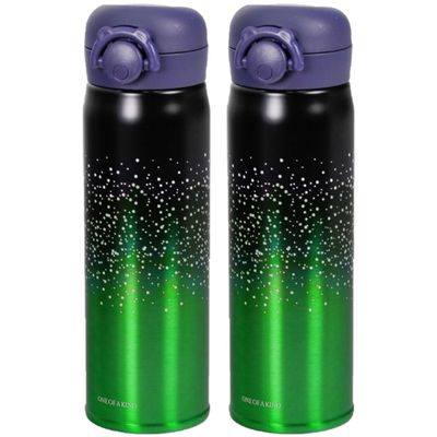 2x stuks thermosfles / isoleerfles RVS voor onderweg 500 ml groen/zwart