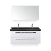 Seville Badmeubelset 120 cm - 2 laden Wit Hoogglans - Wastafel Lucca Enkel - met Spiegel - Variant 2