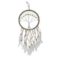 Dromenvanger/dreamcatcher Levensboom - mobiel - bruin - veertjes/kraaltjes - 28 cm