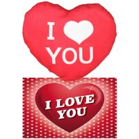 I Love You Set - Hartjes kussen met ansichtkaart - Rood - 20 cm - thumbnail