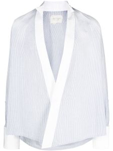 Greg Lauren chemise sans col à fines rayures - Bleu