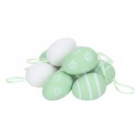 Paaseieren hangdecoraties - groen - 12x stuks - 6 cm - kunststof - Pasen versiering voor paastakken