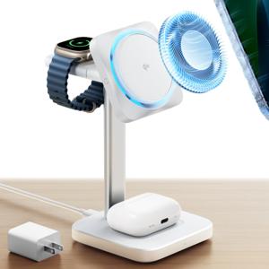 Qi2 3-in-1 Wireless Charging Station with CryoBoost (HaloLock) - White - US Plug