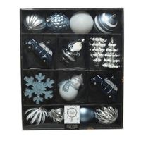 50x Kerstballen en kersthangers figuurtjes lichtblauw/wit kunststof - Kersthangers