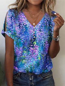 Casual Floral V Neck Loose T-Shirt