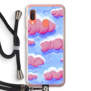 Roze wolken met vogels: Samsung Galaxy A20e Transparant Hoesje met koord