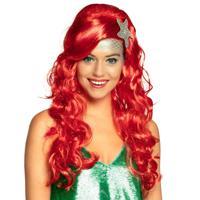 Verkleedpruik voor dames - rood - Cosplay/zeemeermin/fantasy - Carnaval - lang haar - thumbnail