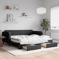 Slaapbank met onderschuifbed en lades 90x200 cm stof zwart