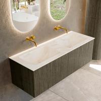 Badmeubel Mondiaz Kurve-Dlux | 130 cm cm | Meubelkleur Shadow | Wastafelkleur Ostra | Solid surface | Wasbak beiden zijden spoelbak | Zonder kraangat(en)