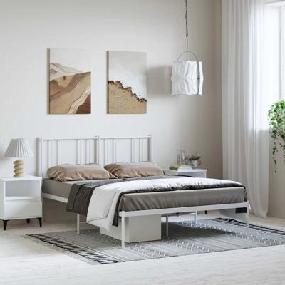 Bedframe met hoofdbord metaal wit 135x190 cm