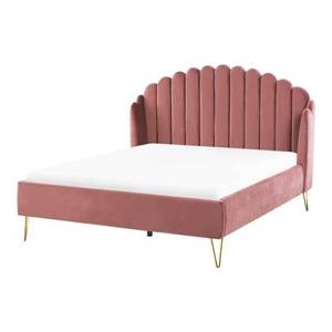 Beliani - AMBILLOU - Tweepersoonsbed - Roze - 140 x 200 cm - Fluweel