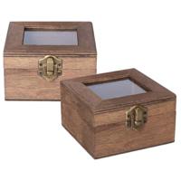 Houten opbergkistje met deksel - 2x - donkerbruin - 10 x 10 x 6 cm - Sieraden/spulletjes/sleutels