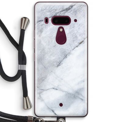 Witte marmer: HTC U12+ Transparant Hoesje met koord