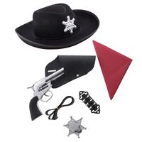 Cowboys speelgoed/verkleed accessoires set en hoed zwart 6-delig - thumbnail