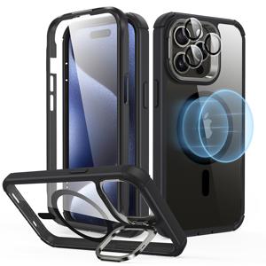 iPhone 15 Pro Max Armor Tough Case with Stash Stand (HaloLock) Clear Black