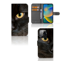 iPhone 14 Pro Telefoonhoesje met Pasjes Zwarte Kat - thumbnail