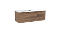 Balmani Forma zwevend badmeubel 135 x 55 cm amerikaans notenhout met Tablo Stretto asymmetrisch linkse wastafel in solid surface mat wit, Horizontale symmetrische rechte ribbel - thumbnail