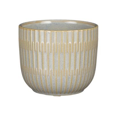 Plantenpot/bloempot keramiek lichtgrijs stripes patroon - D11/H9 cm