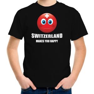 Switzerland makes you happy landen t-shirt Zwitserland zwart voor kinderen met Emoticon