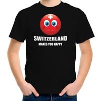 Switzerland makes you happy landen t-shirt Zwitserland zwart voor kinderen met Emoticon - thumbnail