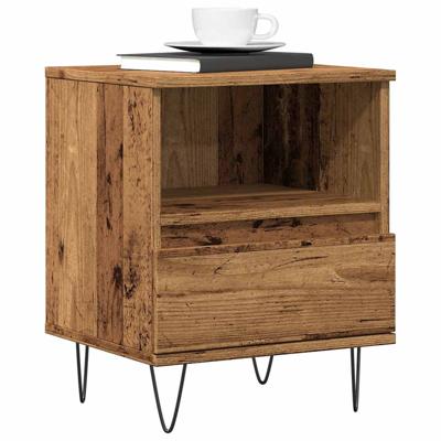 Nachtkastje 40x35x50 cm bewerkt hout oud houtkleurig