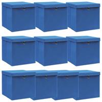VidaXL Opbergboxen met deksel 10 st 32x32x32 cm stof blauw