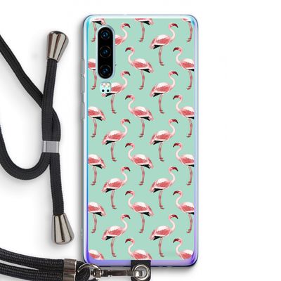 Flamingoprint groen: Huawei P30 Transparant Hoesje met koord