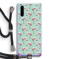 Flamingoprint groen: Huawei P30 Transparant Hoesje met koord