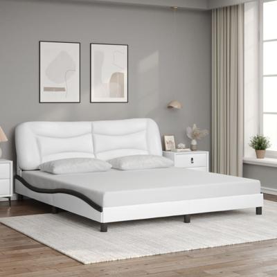 Bedframe met hoofdbord kunstleer wit en zwart 180x200 cm