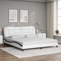 Bedframe met hoofdbord kunstleer wit en zwart 180x200 cm