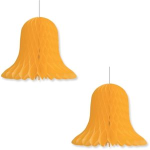 2x Kerstversiering gouden kerstklokken lampionnen 30 cm