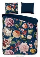 Descanso Dekbedovertrek "bloemen" - Blauw - (200x200/220 cm) - Biologisch Katoen satijn