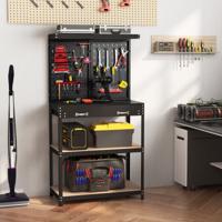 Werkbank Gereedschapsbank met Perforatiewand Werktafel met Lade 81 x 41 x 155 cm Zwart + Rood