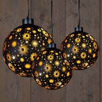 Verlichte kerstballen - set 3x st - zwart kosmos - D10, D12 en D15 cm - warm wit - thumbnail