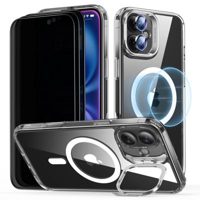iPhone 16 Plus Classic Hybrid Case with Stash Stand Privacy Protection Bundle - Clear