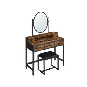 Cosmetische tafel met ovale spiegel en open vak, Vintagebruin + zwart