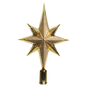 Kunststof glitter ster piek/kerstboom topper goud 25,5 cm