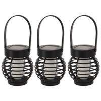 Set van 3x stuks zwarte solar LED lantaarns 11 cm