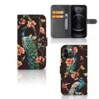 Apple iPhone 12 Pro Max | Telefoonhoesje | Met pasjeshouder | Pauw met Bloemen