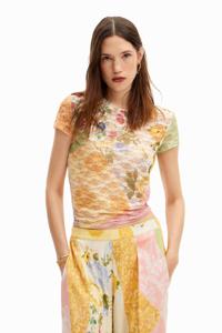 Kanten T-shirt met bloemen - MATERIAL FINISHES - L