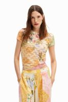 Kanten T-shirt met bloemen - MATERIAL FINISHES - XL