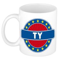 Ty voornaam koffiemok - beker - wit/blauw - 300 ml - Cadeau - Heren - Collega - Vaderdag
