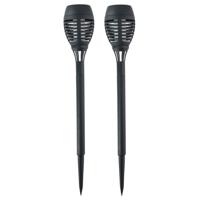 Solar tuinlamp fakkels/toortsen - 2x - met vlam effect - zwart - 48 cm