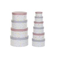 Set van opstapelbare opbergboxen DKD Home Decor Blommor Strepen Blauw Lila Wit Multicolour Karton (37,5 x 37,5 x 18 cm)