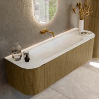 Badmeubel Mondiaz Kurve-Dlux | 150 cm cm | Meubelkleur Dusk | Wastafelkleur Opalo | Solid surface | Wasbak midden spoelbak | Zonder kraangat(en)