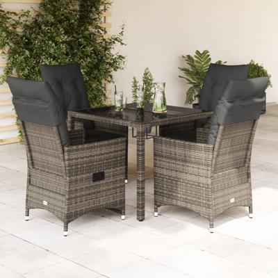 5-delige Tuinset met kussens poly rattan grijs