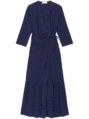 GANNI robe mi-longue à carreaux vichy - Bleu