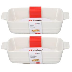 Alpina Ovenschaal - 2x - rechthoekig - keramiek - wit - 25 x 15 x 5 cm - 1 liter