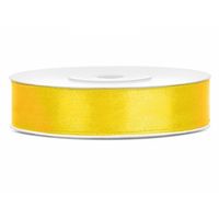 1x Gele satijnlint rol 1,2 cm x 25 meter cadeaulint verpakkingsmateriaal - Cadeaulinten