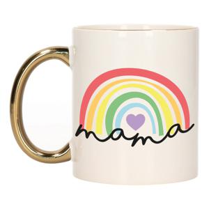 Bellatio Decorations Cadeau koffie/thee mok voor mama - wit met een gouden oor - regenboog - Moederdag   -